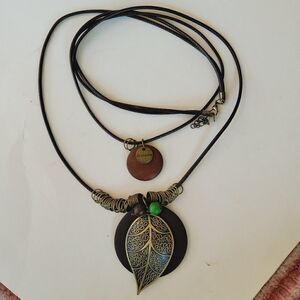 Vintage  hand made 2 layers  long leaf necklace